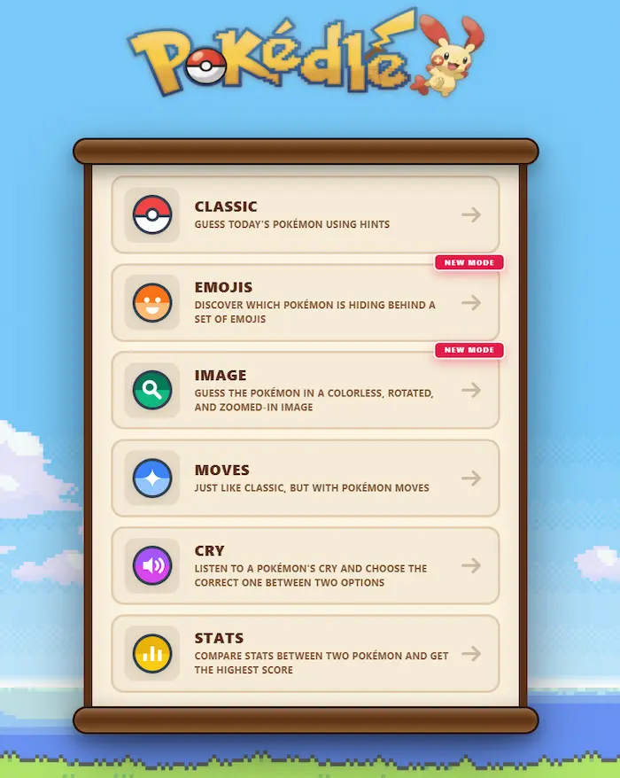 Pergamino principal con los modos de juego