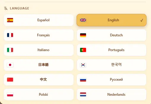 Selector de idiomas oficiales en PokédlePlus