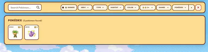 Panel de filtros avanzados de la Pokédex