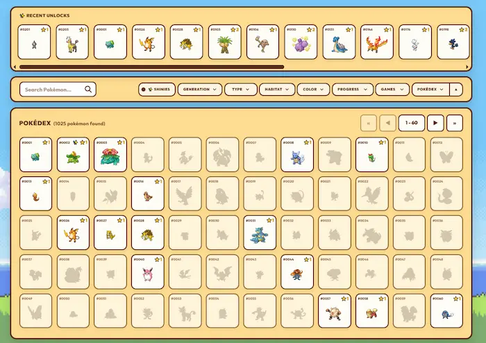 Pokédex normal con carrusel de recientes